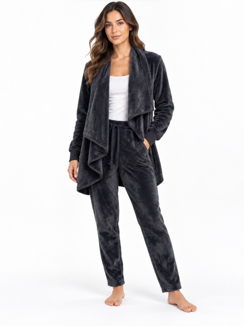UGG Isla Plush Fleece Cardigan & Pants Lounge Set Navy Blue Size Large